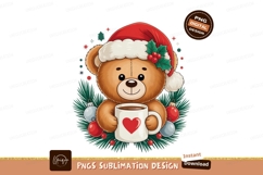 Teddy bear with christmas hat holding hot drink holly Product Image 1