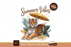 Tiger resting under umbrella with tropical foliage Product Image 1