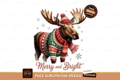 Festive moose wearing holiday sweater and scarf christmas Product Image 1