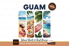 Tropical island vacation scene with food and beach Product Image 1