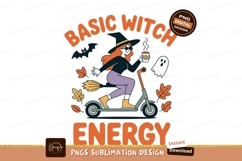 Witch riding scooter with coffee ghost Product Image 1