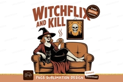 Woman witch relaxing with cat and coffee black Product Image 1