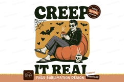 Vampire relaxing with coffee on pumpkin halloween bats Product Image 1