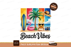 Tropical beach scene with flamingo and surfboard summer Product Image 1