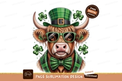 Highland cow wearing festive attire green plaid Product Image 1