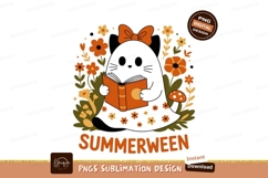 Black cat reading book surrounded by flowers orange Product Image 1