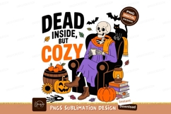 Skeleton drinking coffee cozy autumn pumpkin Product Image 1