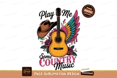 Country guitar wings roses hat music Product Image 1