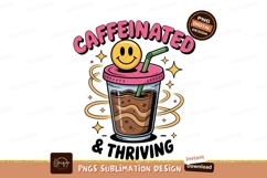 Caffeinated smiley drink with straw coffee pink Product Image 1