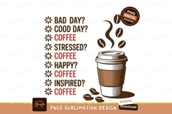 Coffee cup with beans and motivational text drink Product Image 1