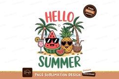 Smiling fruit characters on tropical beach SUBLIMATION Product Image 1
