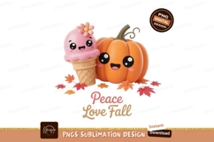 Pink ice cream cone pumpkin autumn leaves SUBLIMATION Product Image 1
