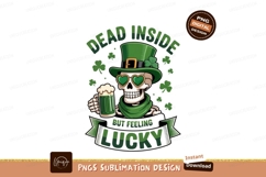 Skeleton wearing leprechaun hat holding beer shamrock Product Image 1