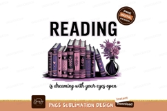 Pink purple books floral vase reading Product Image 1