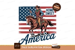 Cowboy riding horse with gun against American flag Product Image 1