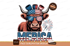 Patriotic Highland Cow Wearing Sunglasses And Hat image Product Image 1