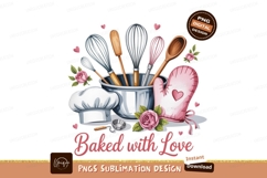 Baking tools chef hat oven mitt roses kitchen Product Image 1