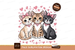 Cartoon Cats With Pink Bows Hearts Product Image 1