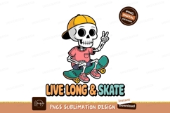 Skeleton riding skateboard wearing cap pink blue Product Image 1
