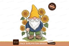 Gnome surrounded by sunflowers yellow green Product Image 1