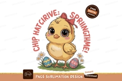Format: Title: Cute chick with easter eggs and flowers Product Image 1