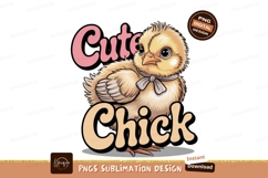 Fluffy yellow chick wearing bow pink Product Image 1