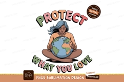 Woman holding planet earth with text blue Product Image 1