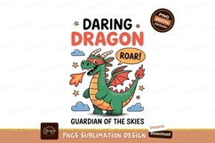 Green dragon roaring fire clouds orange Product Image 1