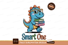 Blue dinosaur wearing glasses holding books orange Product Image 1