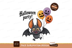 Cute bat holding halloween balloons SUBLIMATION Product Image 1