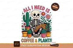 Skeleton surrounded by potted plants and flowers cactus Product Image 1