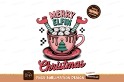 Pink hot chocolate cup with elf legs and Christmas tree Product Image 1