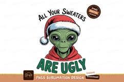 Green alien wearing santa hat and hoodie christmas Product Image 1