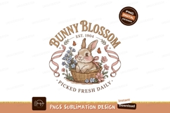 Cute Bunny Blossom Illustration Sublimation Png Product Image 1