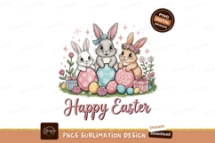Happy Easter Bunnies With Eggs Illustration Product Image 1