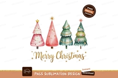 Watercolor Christmas Trees With Merry Christmas Text Product Image 1