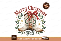 Merry Christmas Yall Cowboy Boots Watercolor Product Image 1