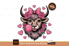 Cute Highland Cow Roses Sublimation Png Product Image 1