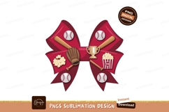 Baseball Elements On Maroon Bow Sublimation Png Product Image 1