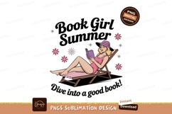 Girl Reading Book Summer Beach Cartoon Product Image 1