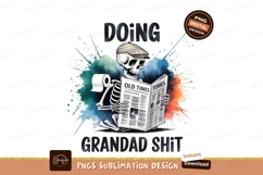 Skeleton Reading Newspaper Doing Grandad Sublimation Png Product Image 1