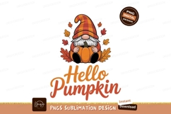 Gnome holding pumpkin with autumn leaves fall Product Image 1
