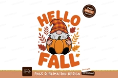 Gnome holding pumpkin with fall leaves autumn Product Image 1