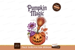 Orange pumpkin jack o lantern purple flower broom image Product Image 1