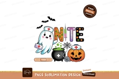 Cute ghost nurse with Halloween elements pumpkin cauldron Product Image 1