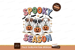 Three dogs dressed as ghosts holding pumpkins halloween Product Image 1