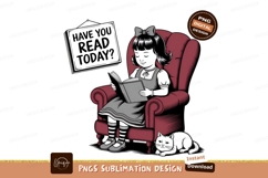 Girl Reading Book With Cat Cartoon Product Image 1