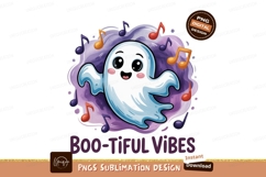 Happy ghost surrounded by musical notes purple Product Image 1