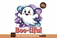Cute ghost with cosmic background and text space stars Product Image 1