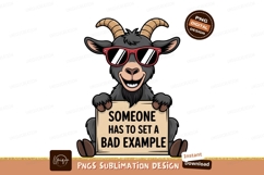 Cool goat wearing sunglasses holding sign black Product Image 1